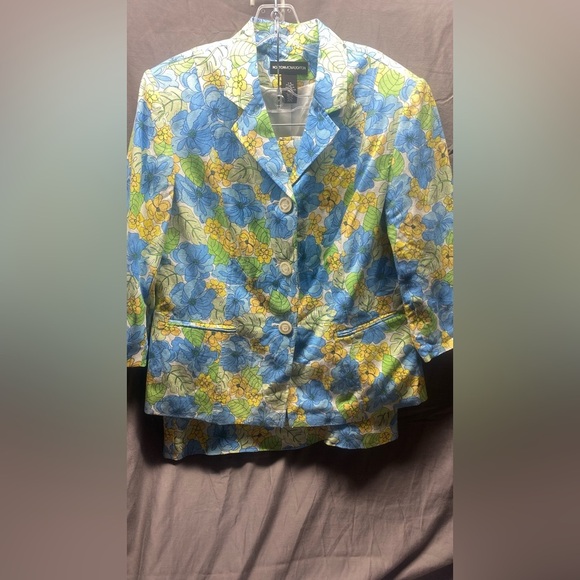 Vintage Linen Blend Retro Floral Blazer & Skirt Size 14 16 Norton Mcnaughten - Picture 13 of 16